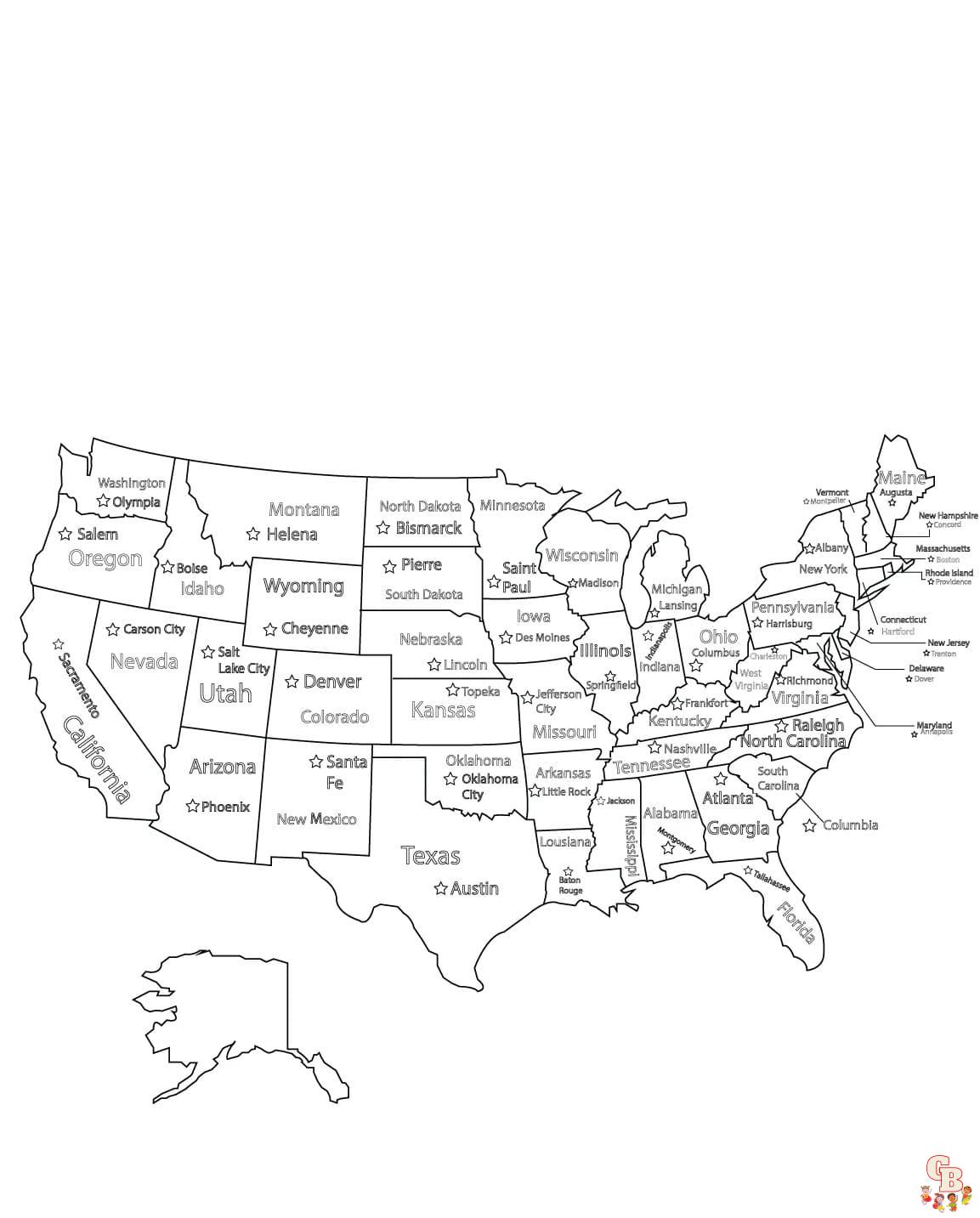 Printable us map coloring pages free for kids and adults