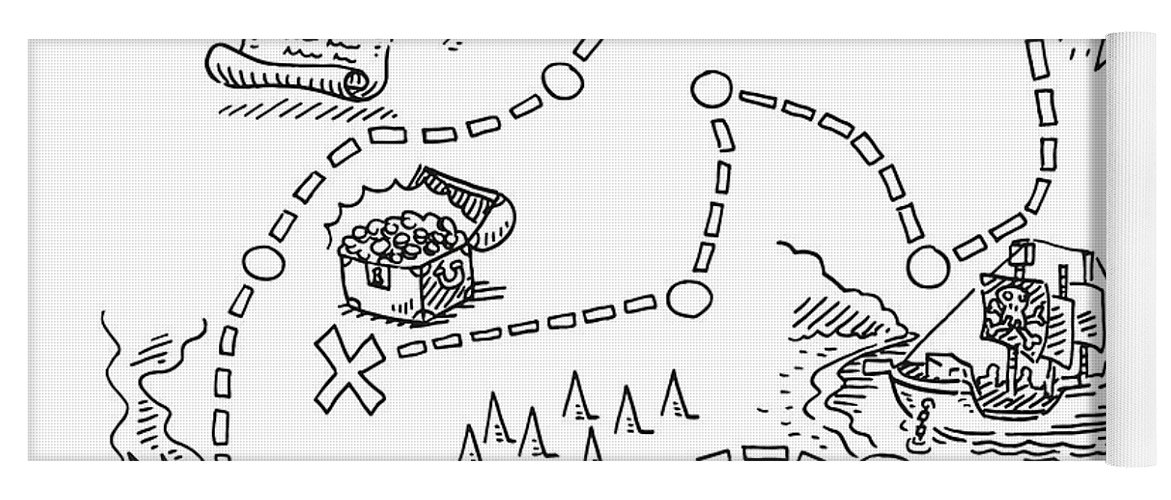 Treasure map pirate ship drawing yoga mat by frank ramspott