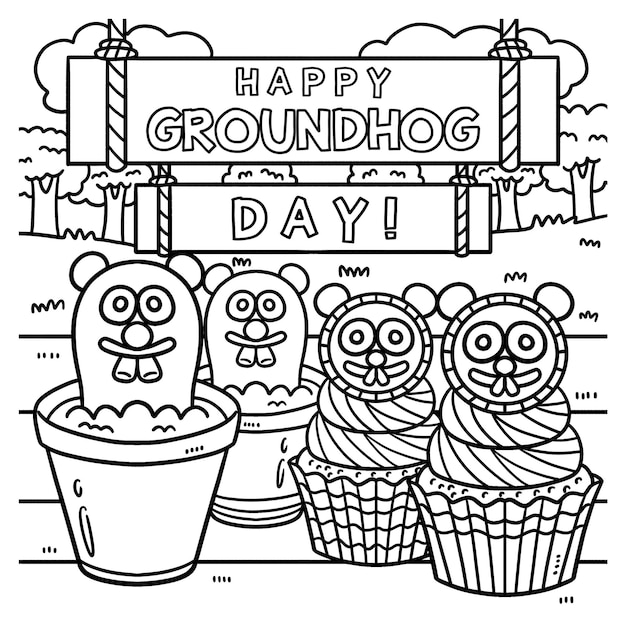 Premium vector groundhog day treats coloring page for kids