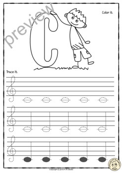 Treble clef notes tracing music worksheets for kids drawing notes practice