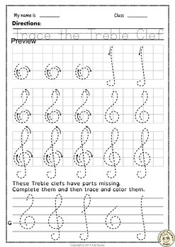 How to draw a treble clef no prep free music worksheets tpt