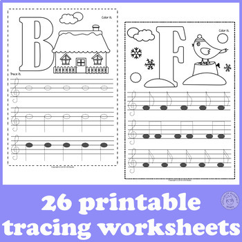 Treble clef tracing music worksheets for winter drawing music notes