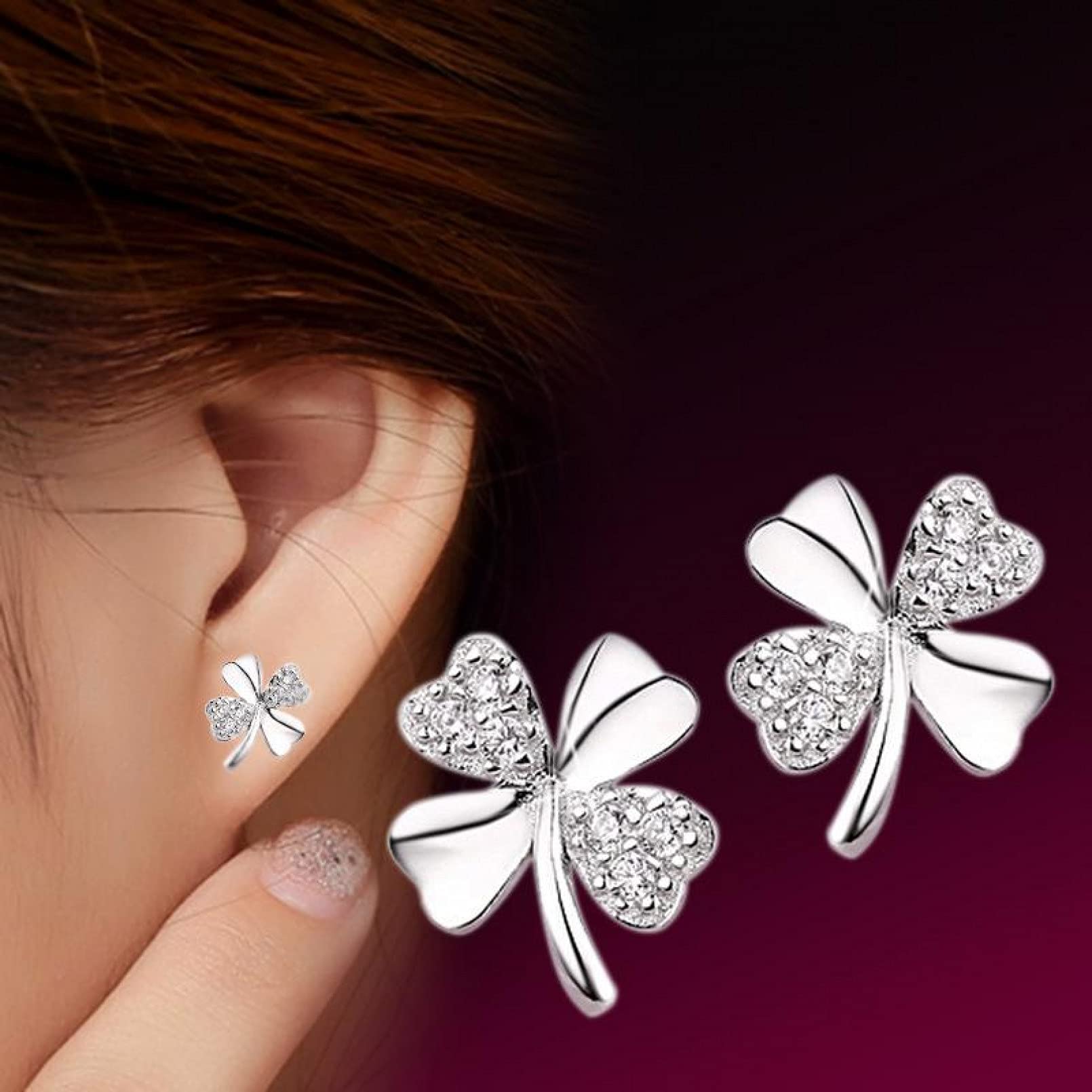 Women silver earrings lucky four