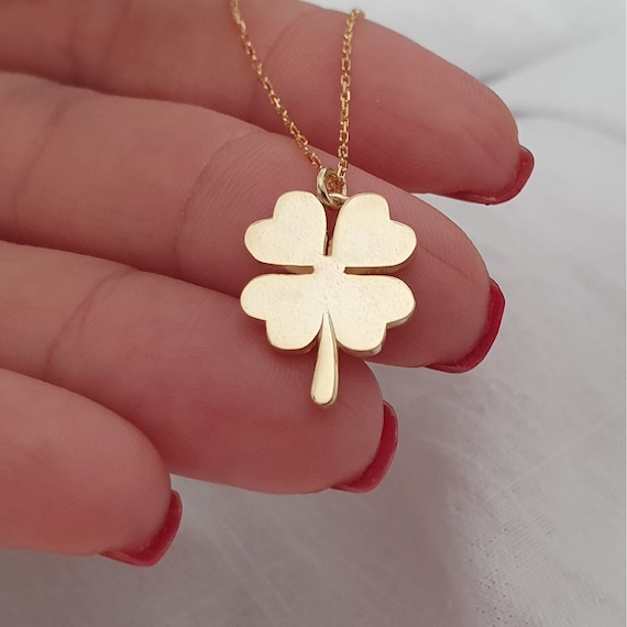K k k solid gold clover necklace four leaf clover gold pendant clover charm christmas gift valentines day gift mothers day gift