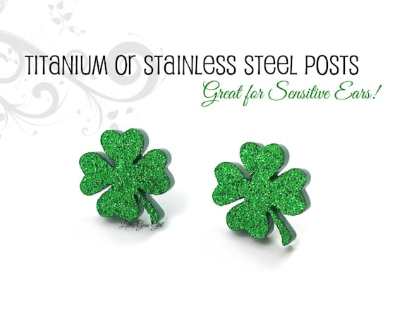 Shamrock earrings titanium or stainless steel four leaf