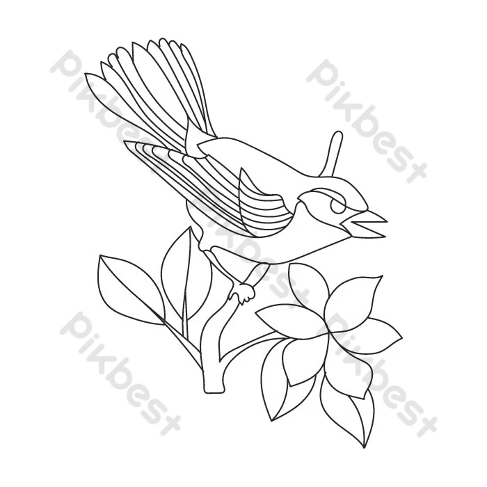 Bird and full tree outline for coloring book page png images eps free download