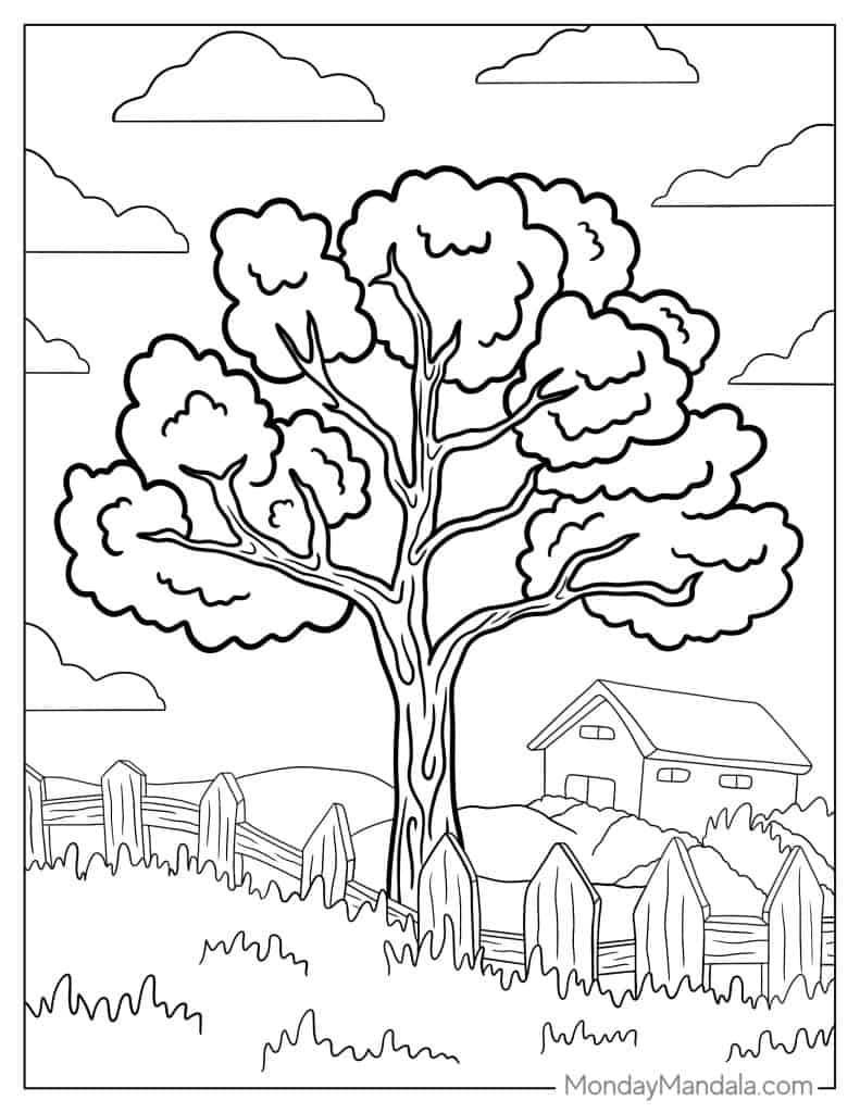 Tree coloring pages free pdf printables