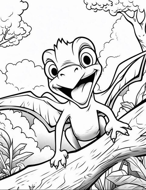 Premium ai image coloring pages for kids to print frog on a tree branch generative ai