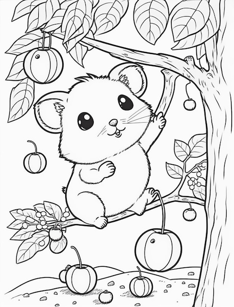 Premium photo a coloring page of a mouse sitting on a tree branch generative ai