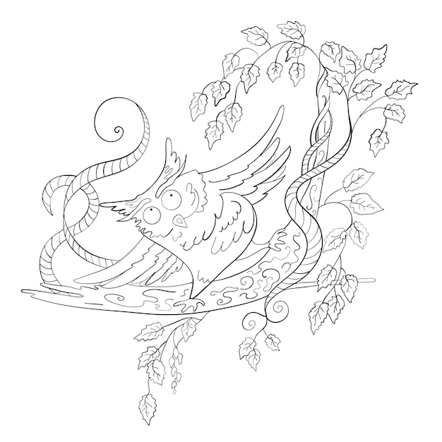 Premium vector owl on a branch tree print coloring page vector illustration