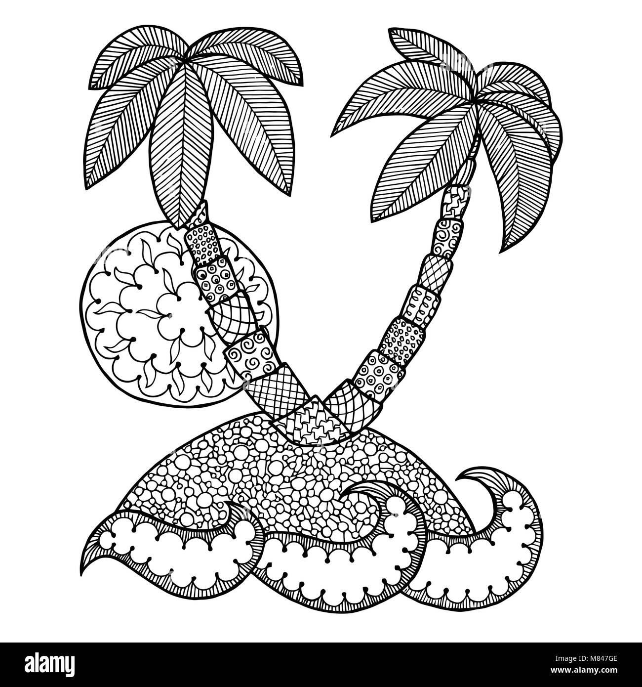 Island vector illustration isle zen tangle islet doodle coloring book sea zentangle ocean zendoodle palm trees zenart sun holidays contour bea stock vector image art