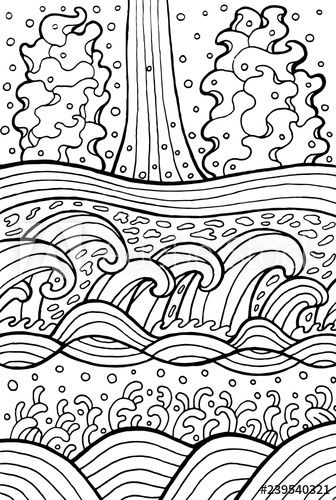 Sea and river waves doodle artwork for coloring pages vector illustration