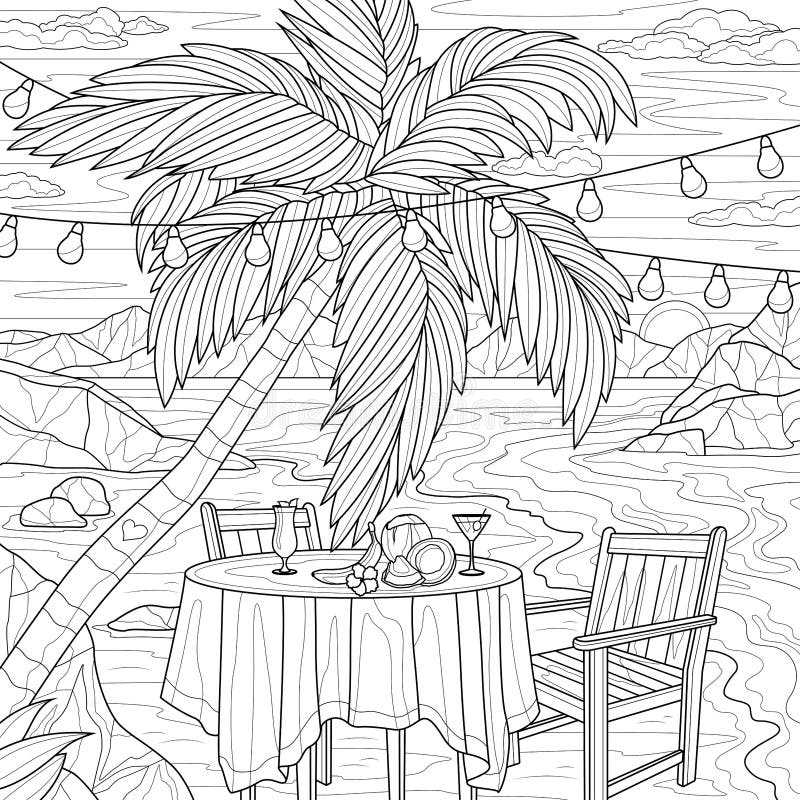 Coloring book beach sunset stock illustrations â coloring book beach sunset stock illustrations vectors clipart