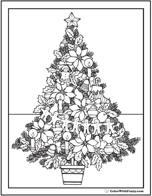 Merry christmas tree coloring page