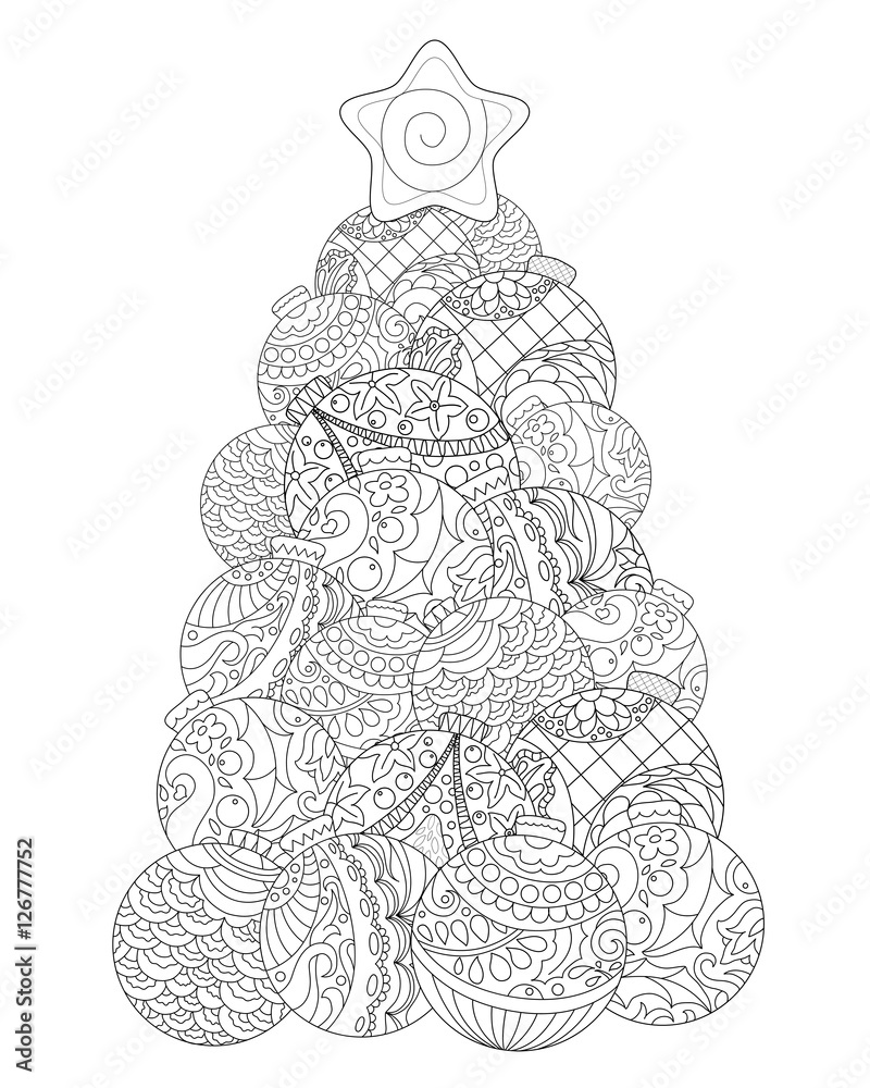 Christmas tree adult coloring page winter holiday vector illustration vector