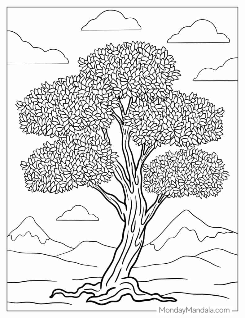 Tree coloring pages free pdf printables