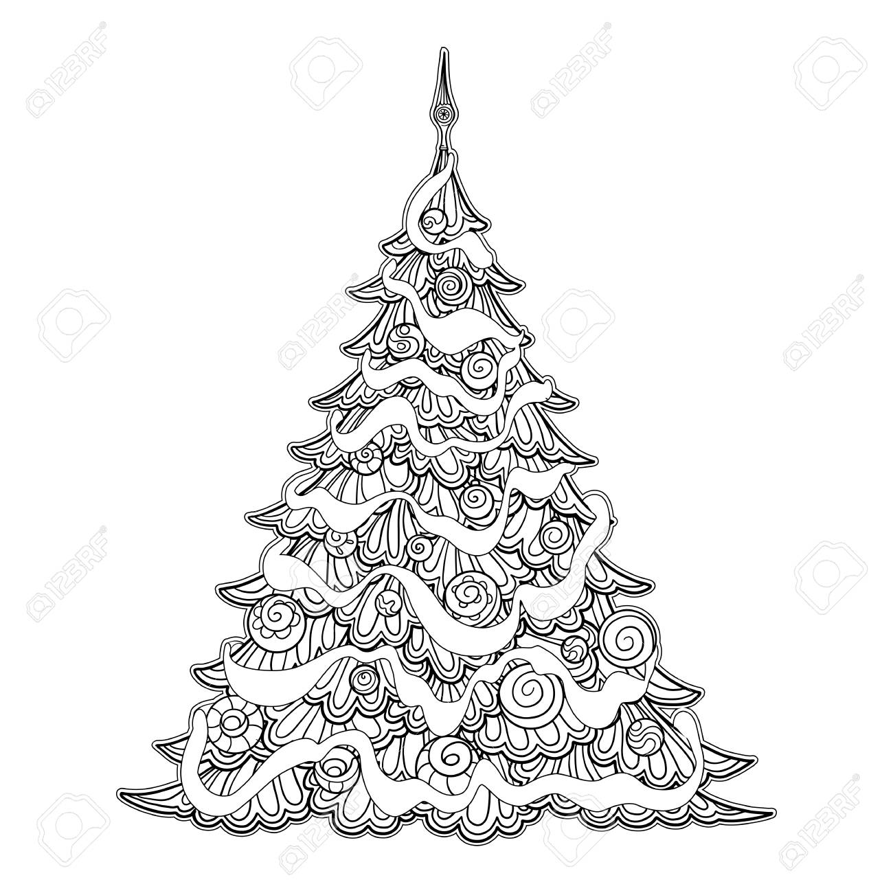 Christmas tree contour drawing good for coloring page for the adult coloring book stock vector illustration royalty free svg cliparts vectors and stock illustration image