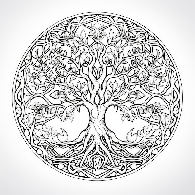 Premium ai image kabbalah mandalas minimalist adult coloring book embrace the tree of life with clean and simplist