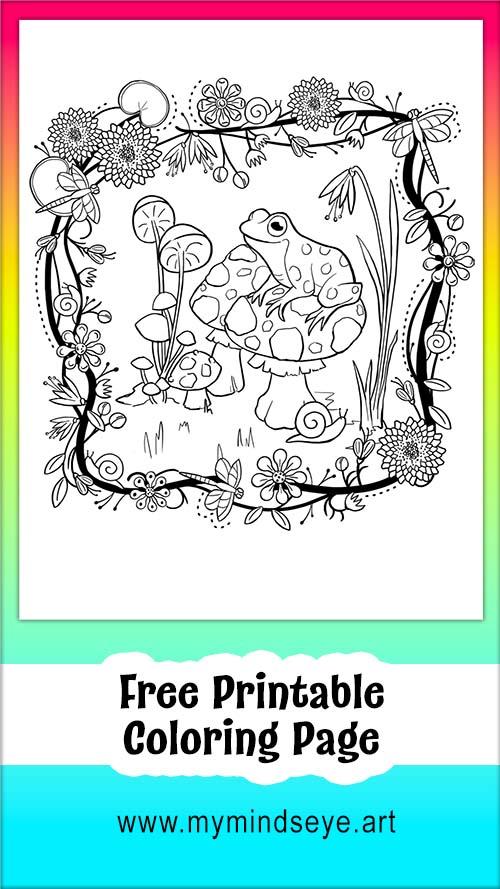 Frog and mushrooms coloring page c