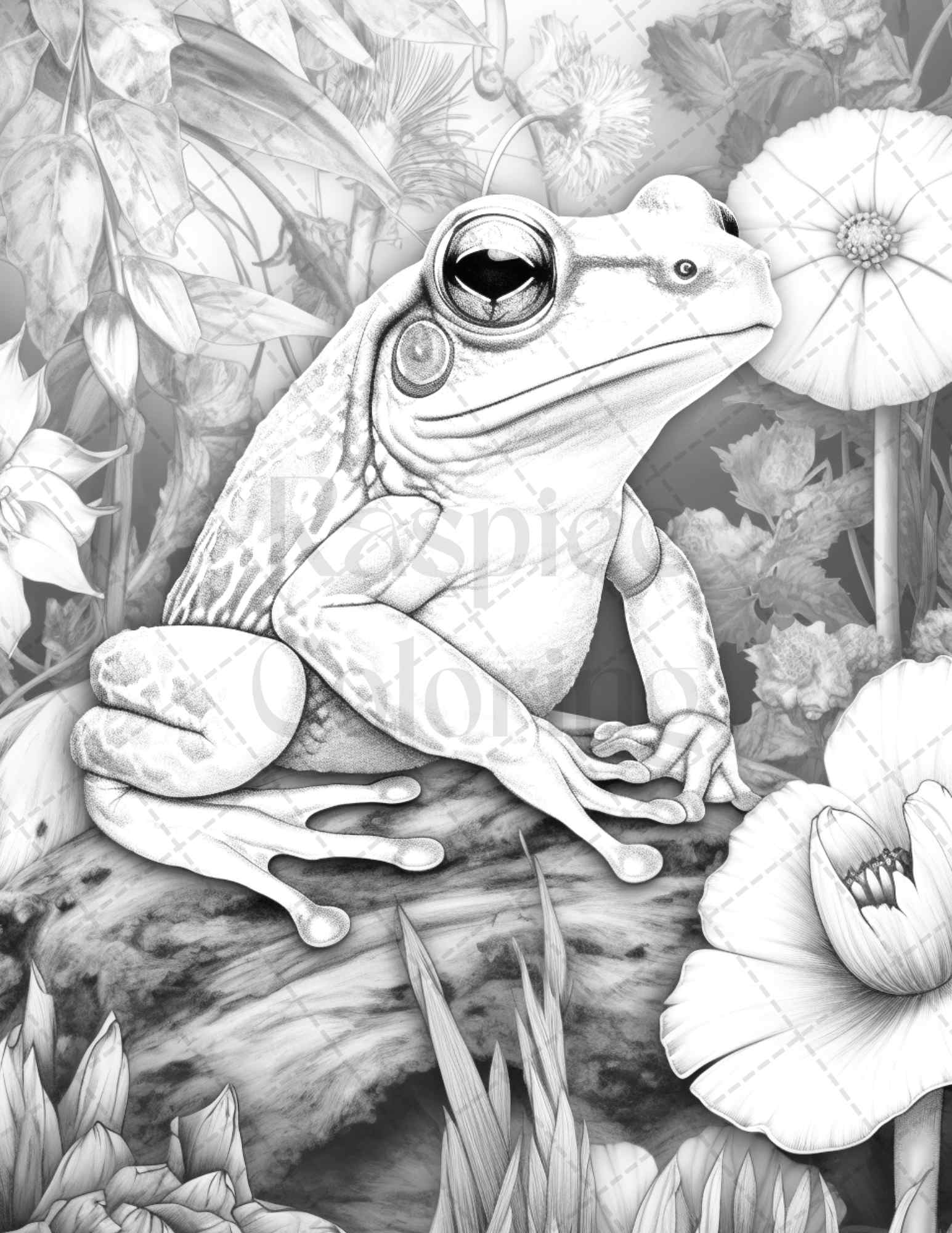 Cottagecore frog grayscale coloring pages printable for adults pdf â coloring