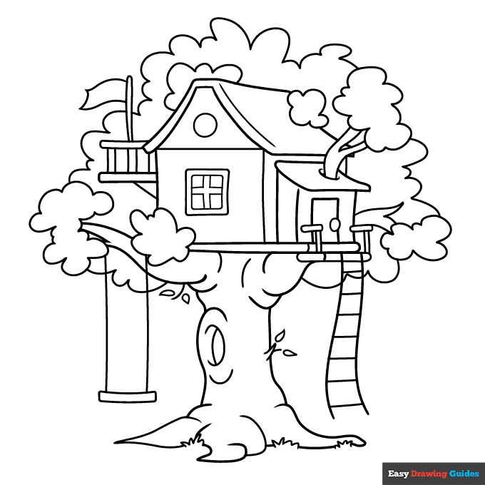 Tree house coloring page easy drawing guides coloring pages house colouring pages tree house drawing