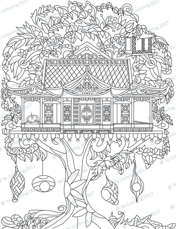 Tree house coloring page printable file