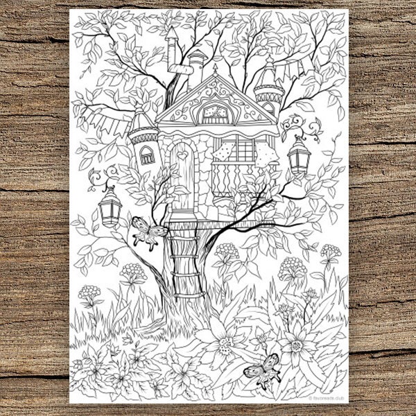 Treehouse printable adult coloring page from favoreads coloring book pages for adults and kids coloring sheets coloring designs download now