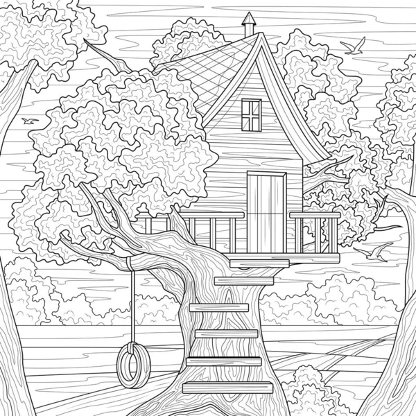 European street buildings trees house coloring book antistress children adults stock vector by vlasenkoekaterinkagmail