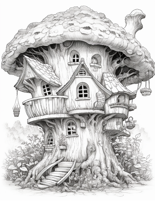 Magical fairy houses coloring pagescoloring book