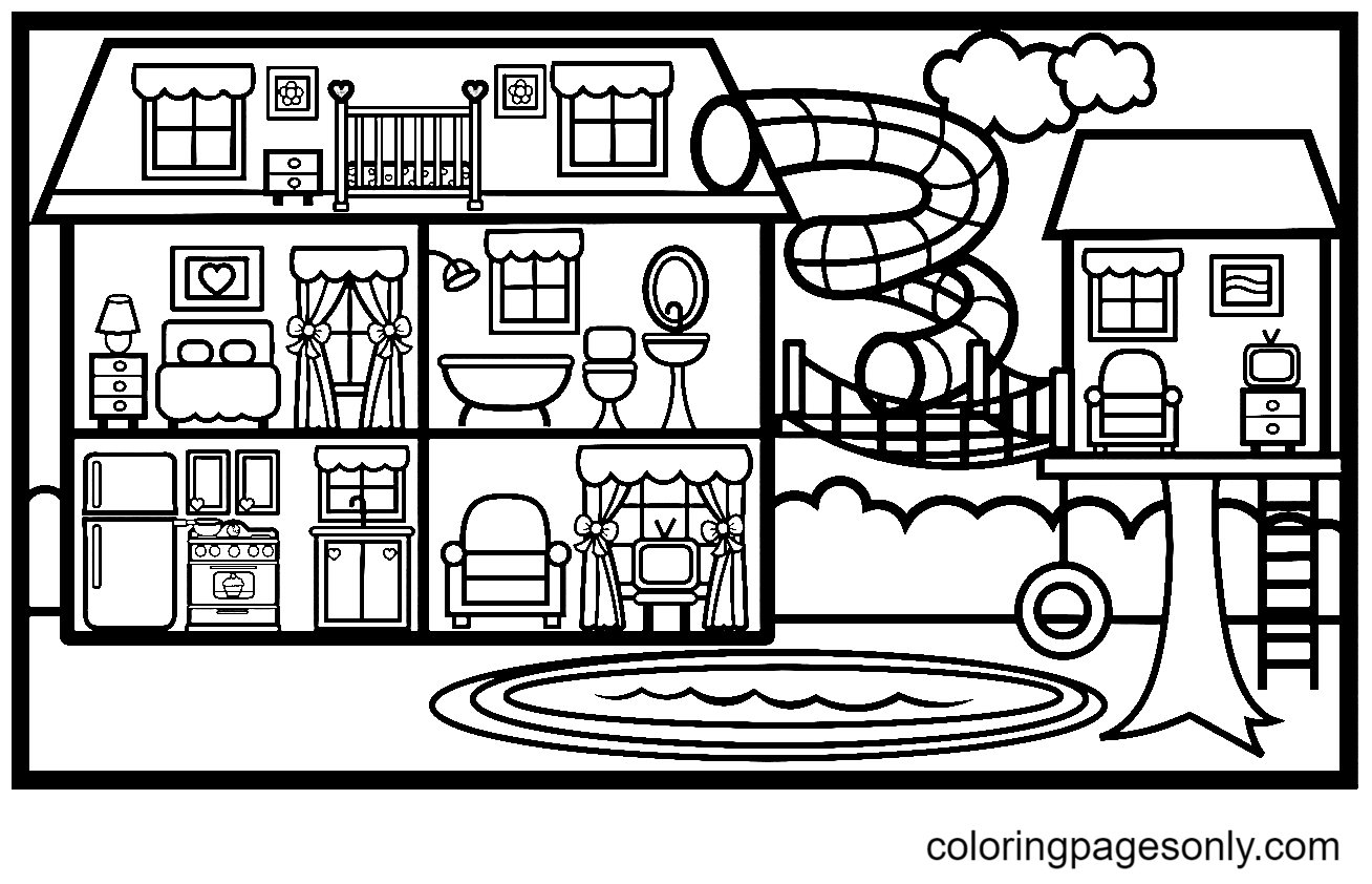 House slide and tree house coloring page