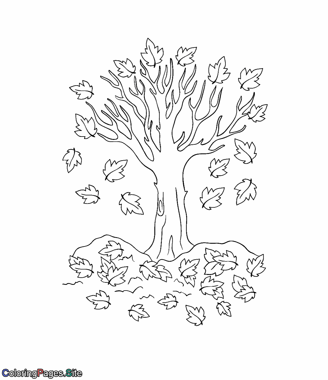 A tree sheds leaves in the fall coloring page