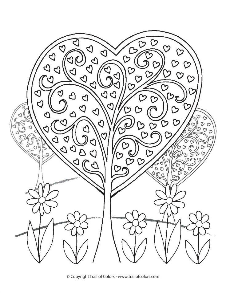 Heart trees valentines day coloring page valentines day coloring page valentine coloring pages heart coloring pages