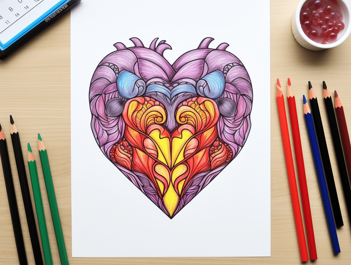 Heart coloring pages free printable sheets