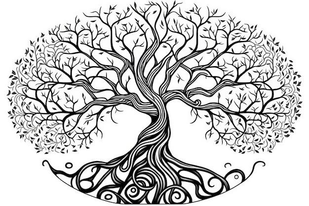 Premium ai image coloring page tree of life think lines