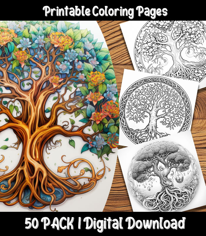 Tree of life coloring pages pack happy colorist