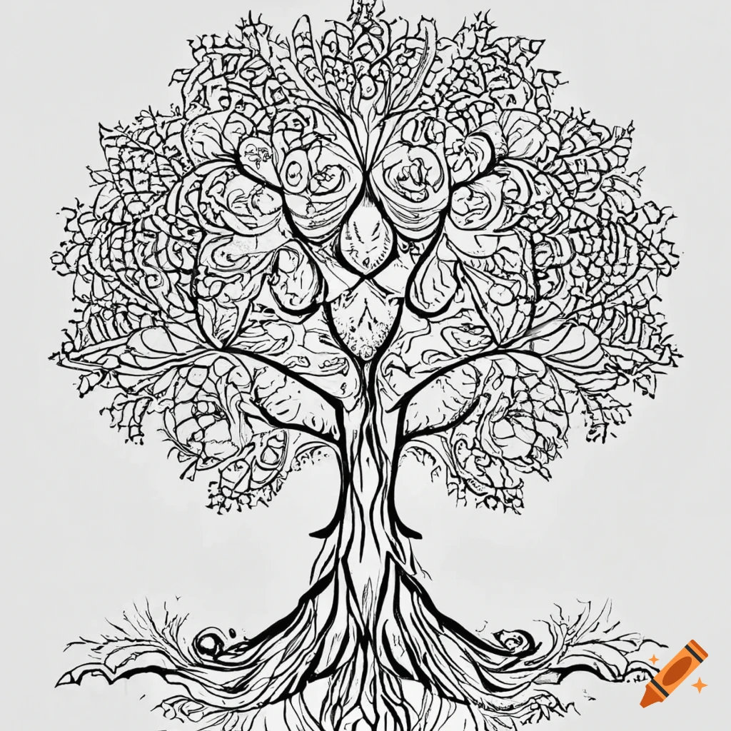 Coloring page for adults mandala tree image maple white background clean line art fine line art on