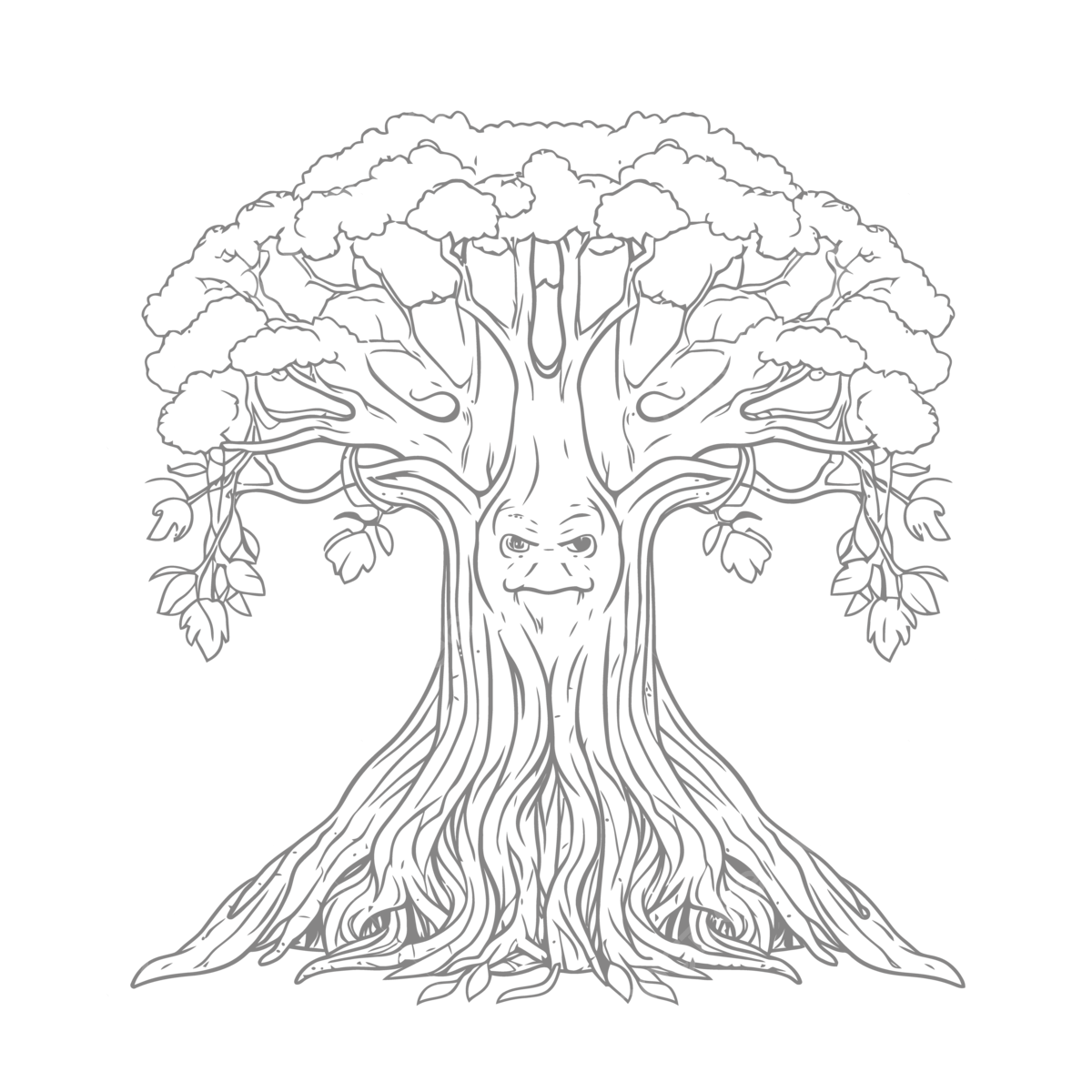 Adult coloring sheet with oak tree outline sketch drawing vector tree drawing wing drawing ring drawing png and vector with transparent background for free download