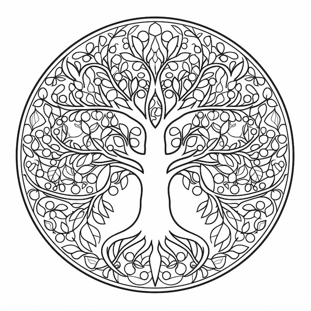 Premium ai image a coloring page with a tree of life in the middle generative ai