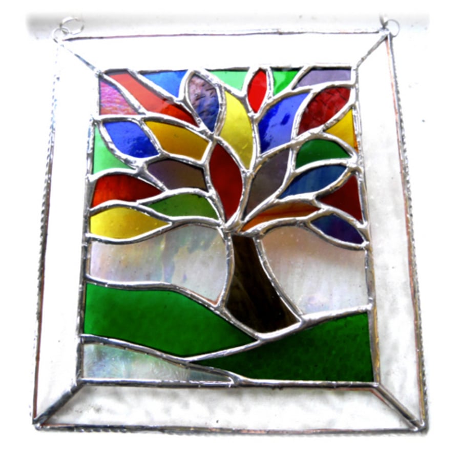 Rainbow tree of life suncatcher leaf stained gl