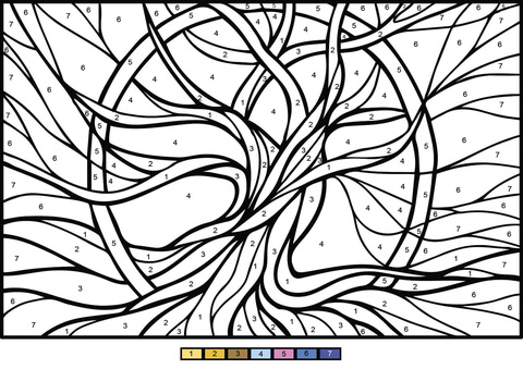 Tree of life color by number free printable coloring pages