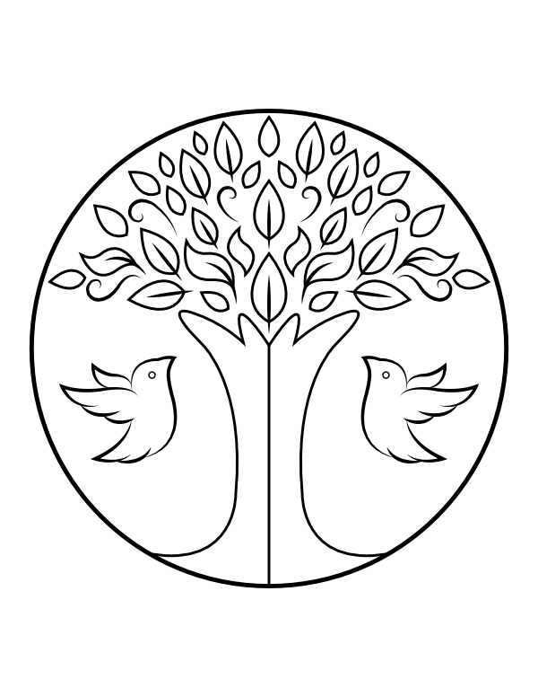 Printable birds and tree of life coloring page