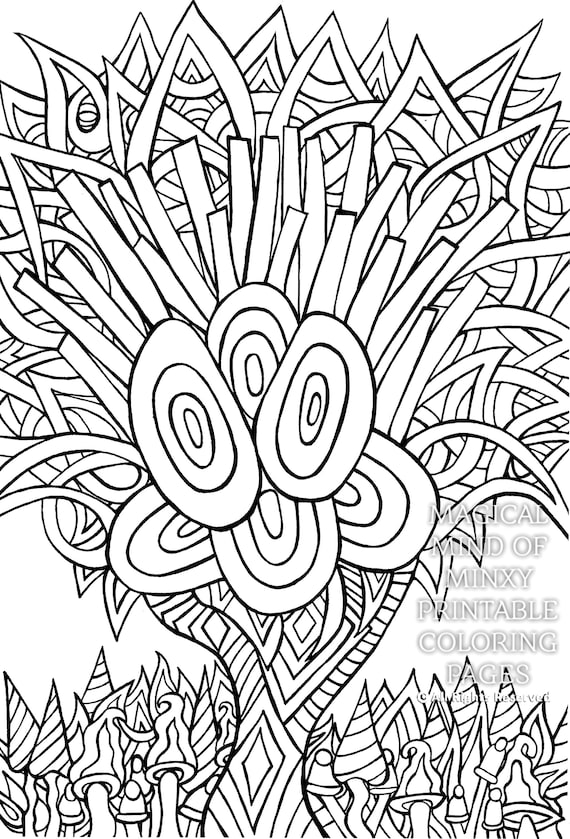 Hand drawn adult coloring page psychedelic tree abstract art zentangle nature art printable coloring page digital download only