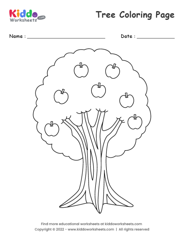 Free printable tree coloring page worksheet