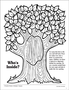 Whos inside tree and woodsy animal patterns printable coloring pages cut and pastes