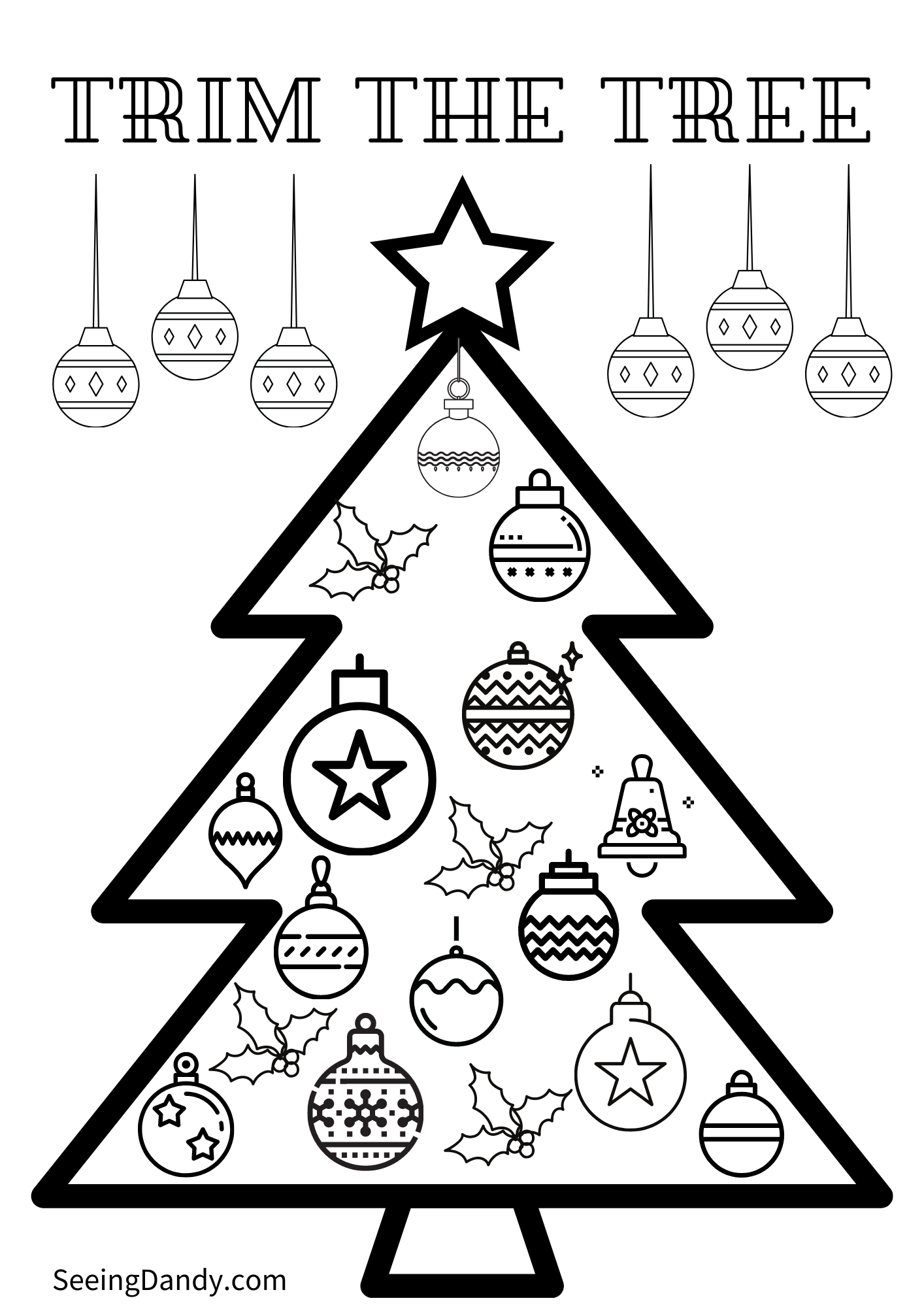 Trim the tree kids christmas coloring page