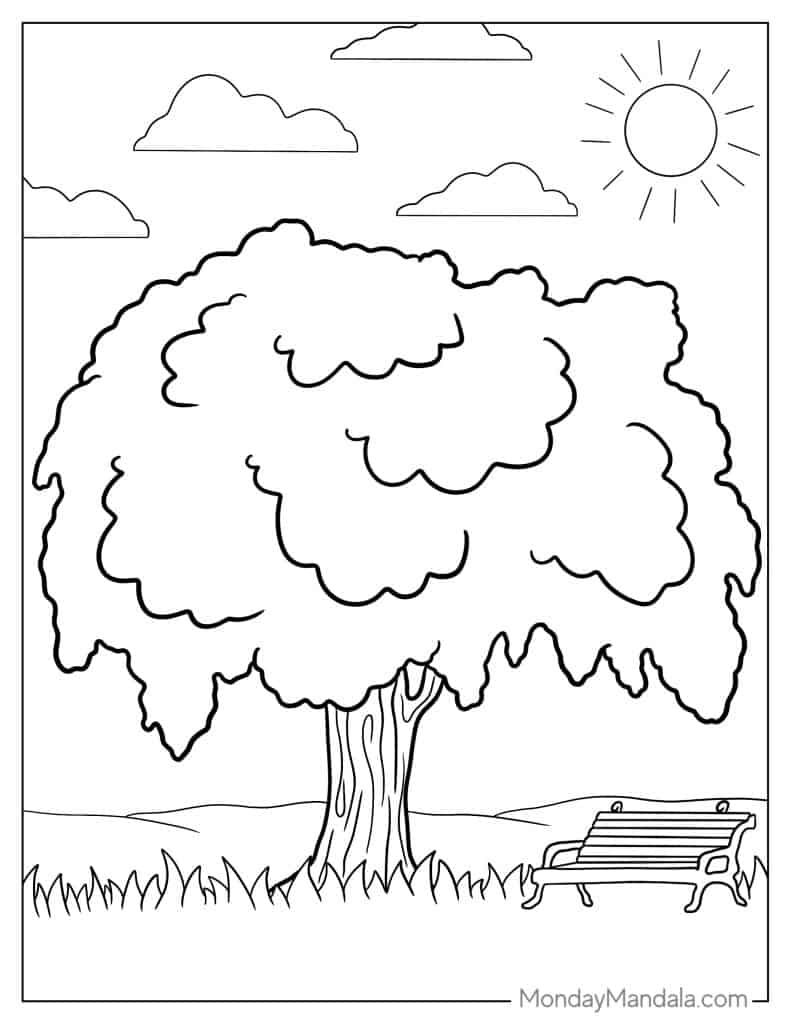 Tree coloring pages free pdf printables