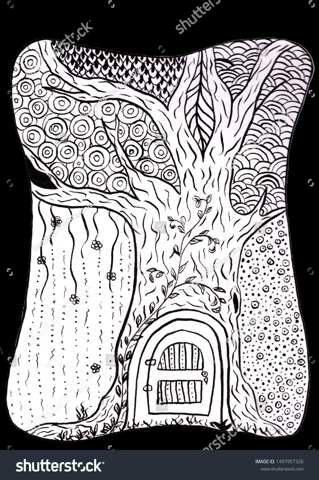 Fairytale fantasy house tree trunk magical stock illustration