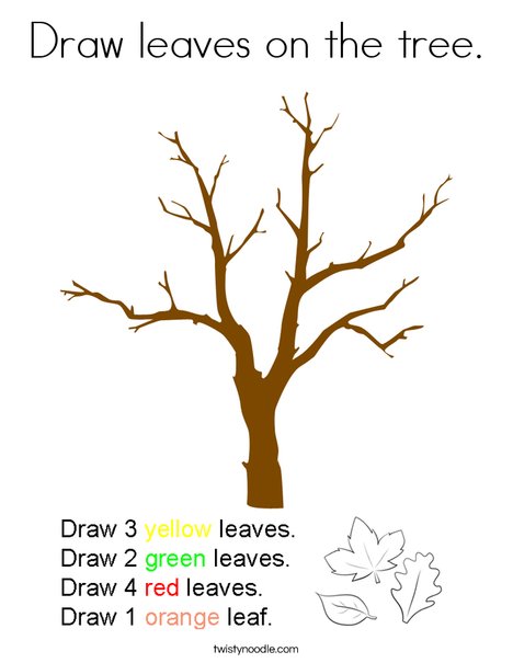 Draw leaves on the tree coloring page