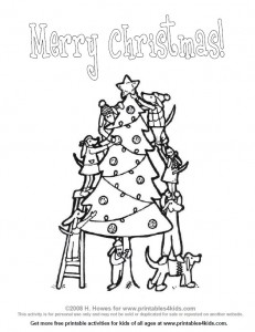 Pups decorating the christmas tree coloring page â printables for kids â free word search puzzles coloring pages and other activities