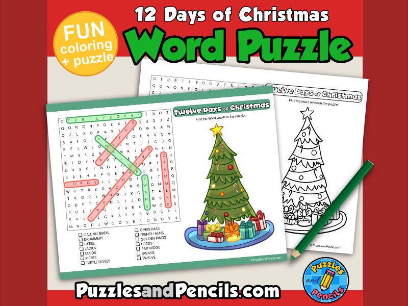 Twelve days word search puzzle activity page christmas carols wordsearch teaching resources